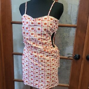 Zara Backless Dress with Red and Orange Geometric Pattern